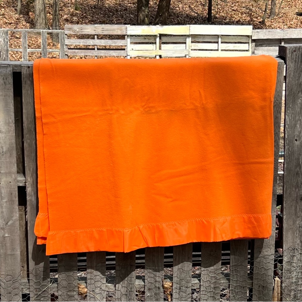 Vintage Sears Bright Orange 100% Virgin Wool Lined Multipurpose Blanket 76 x 86”